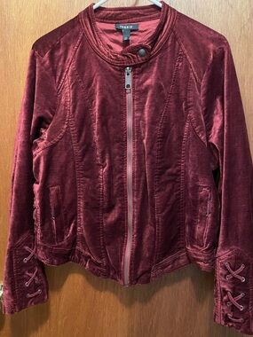 Torrid Wine Velvet Bomber Jacket with Lace-Up Cuffs